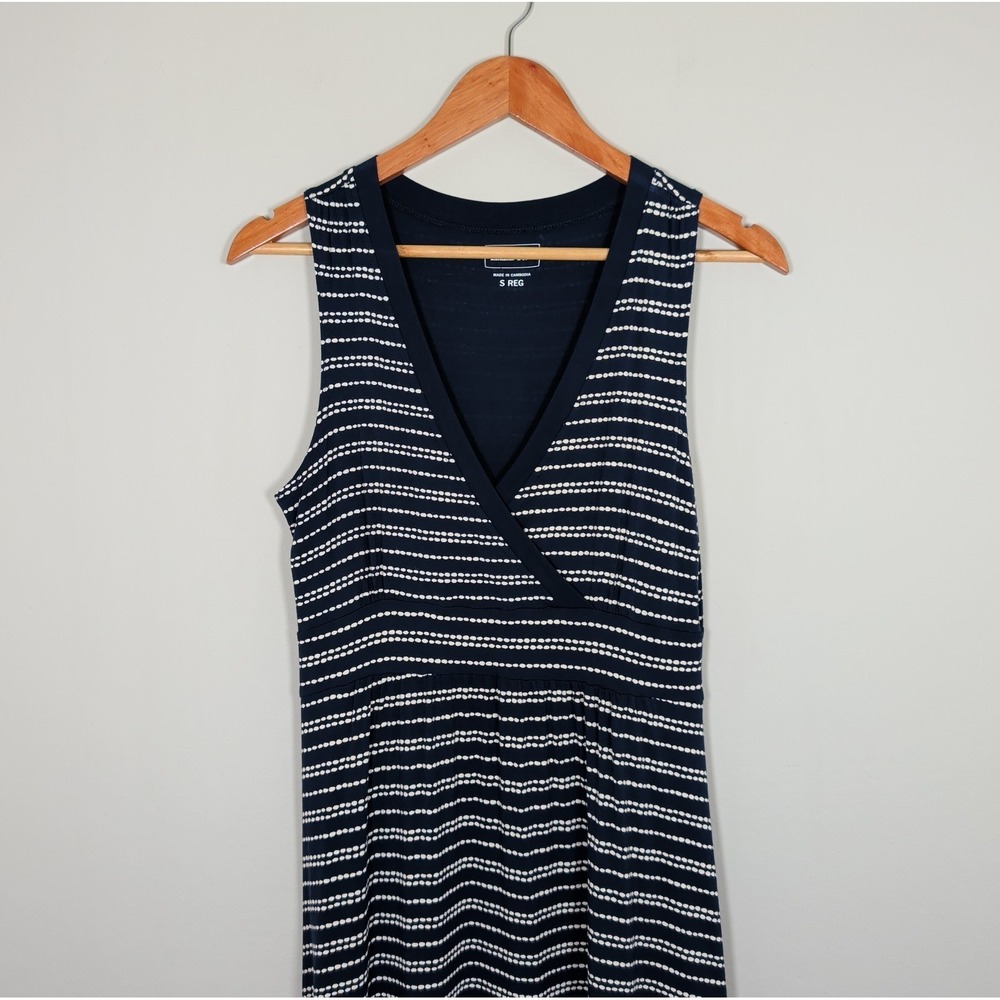 L.L. Bean Size S Navy  & White Dot V-Neck Sleeveless Faux Wrap Dress Nautical